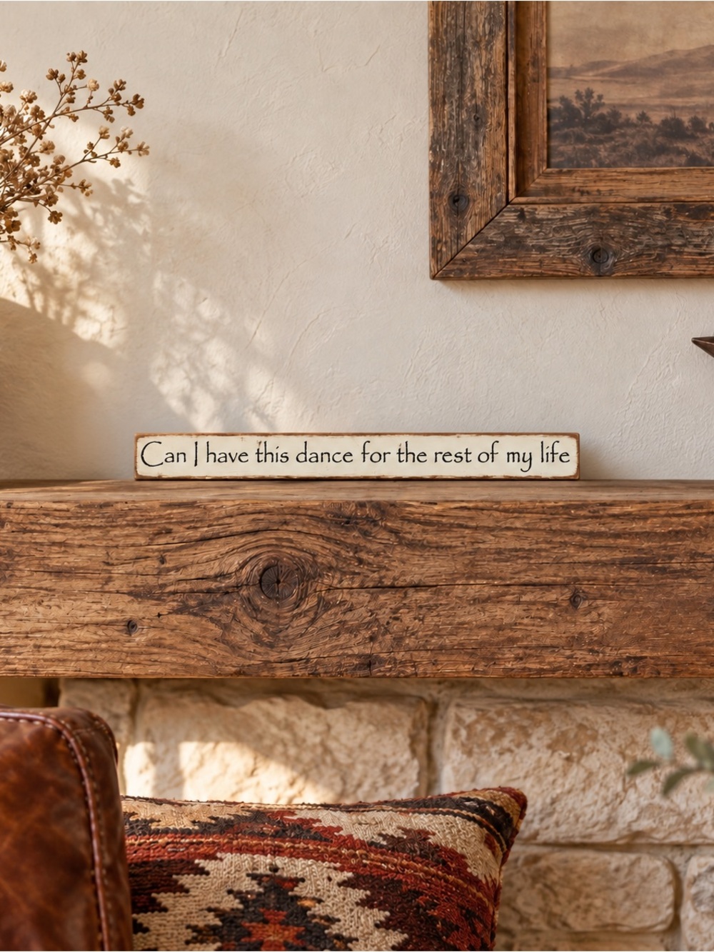 Charming long, narrow wooden sign reading “Can I have this dance”